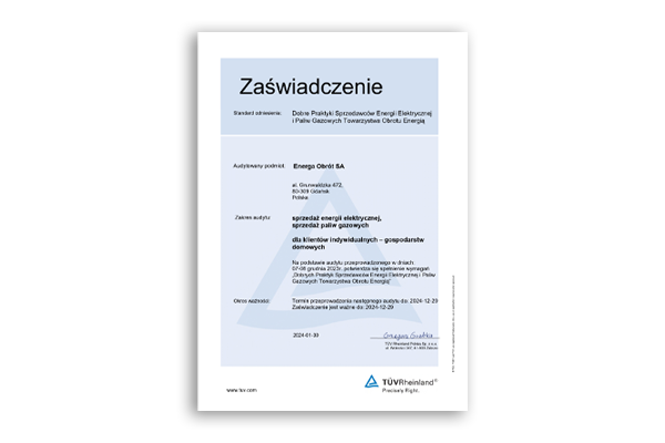 Energa Obrót spełnia wymagania „Dobrych Praktyk Sprzedawców Energii Elektrycznej i Paliw Gazowych Towarzystwa Obrotu Energią”