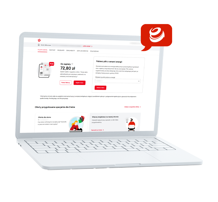 Laptop z widokiem pulpitu po zalogowaniu do ENERGA24